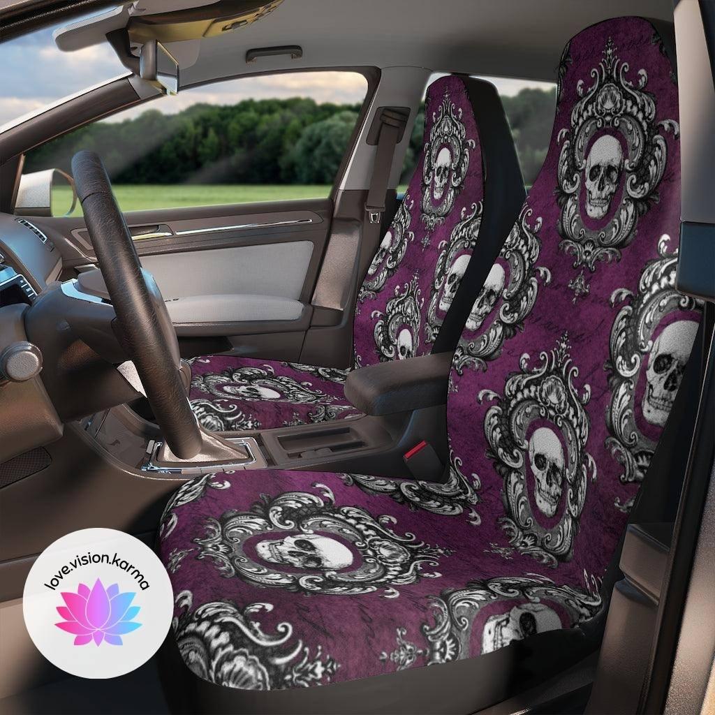 White Skulls Glam Goth Purple Car Seat Covers | lovevisionkarma.com