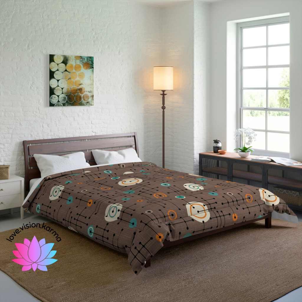 Retro 50s Eames Inspired Mid Century Mod Brown Comforter | lovevisionkarma.com