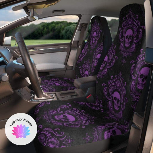 Purple Skull Glam Goth Black Car Seat Covers | lovevisionkarma.com