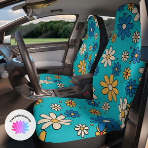 Boho Daisy Groovy Hippie Blue Car Seat Covers | lovevisionkarma.com
