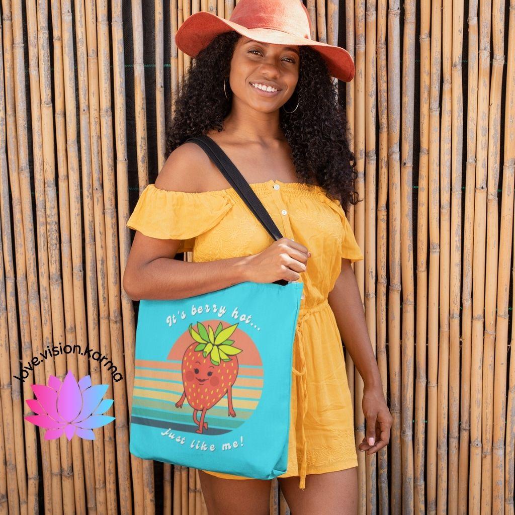 Cute Summer "Berry Hot" Retro Tote Bag | lovevisionkarma.com