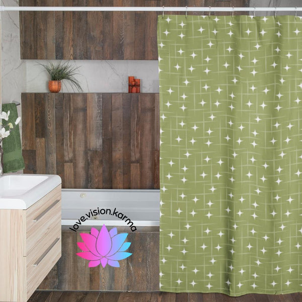 Retro Burst 1950s Mid Century Modern Green Shower Curtain