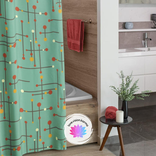 Mid Century Modern Lines Eames Inspired Teal Shower Curtain | lovevisionkarma.com