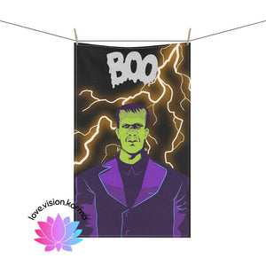 Retro Frankenstein Funny Monster Halloween MCM Kitchen Tea Towel | lovevisionkarma.com