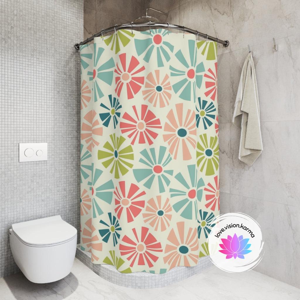 Retro Mod Boho Flowers Multicolor Shower Curtain | lovevisionkarma.com