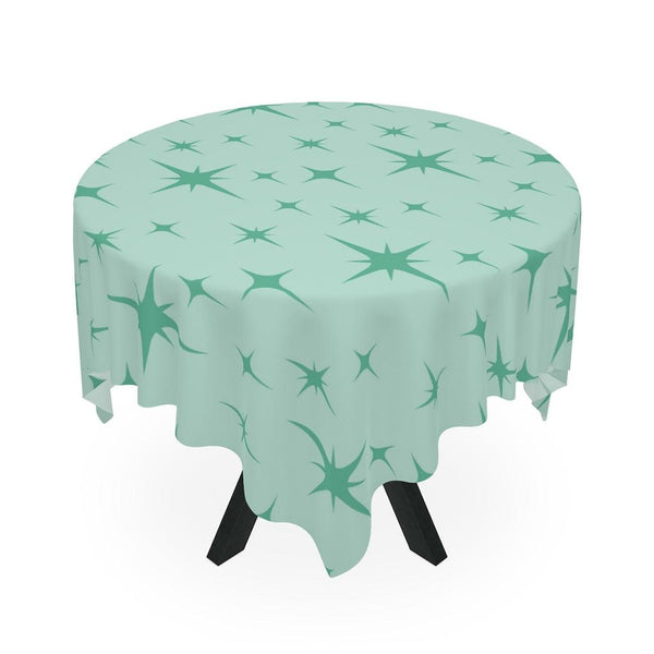 Retro Mid Century Starburst Mint Green Tablecloth | lovevisionkarma.com
