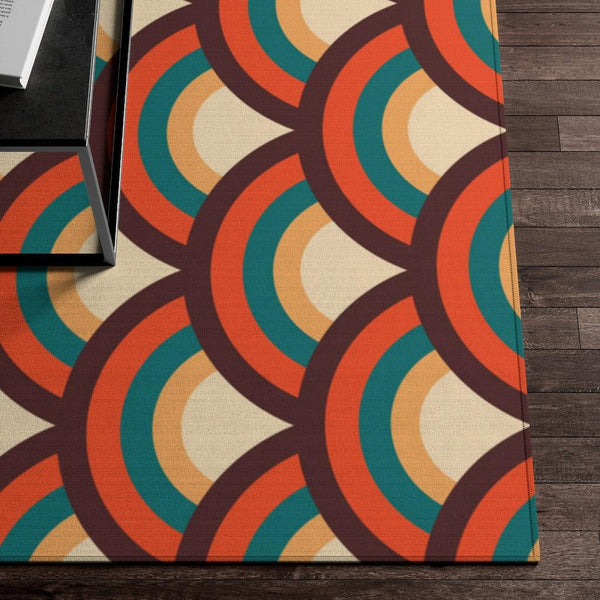 Retro Geometric Wave Pattern MCM Multicolor Anti-Slip Rug | lovevisionkarma.com