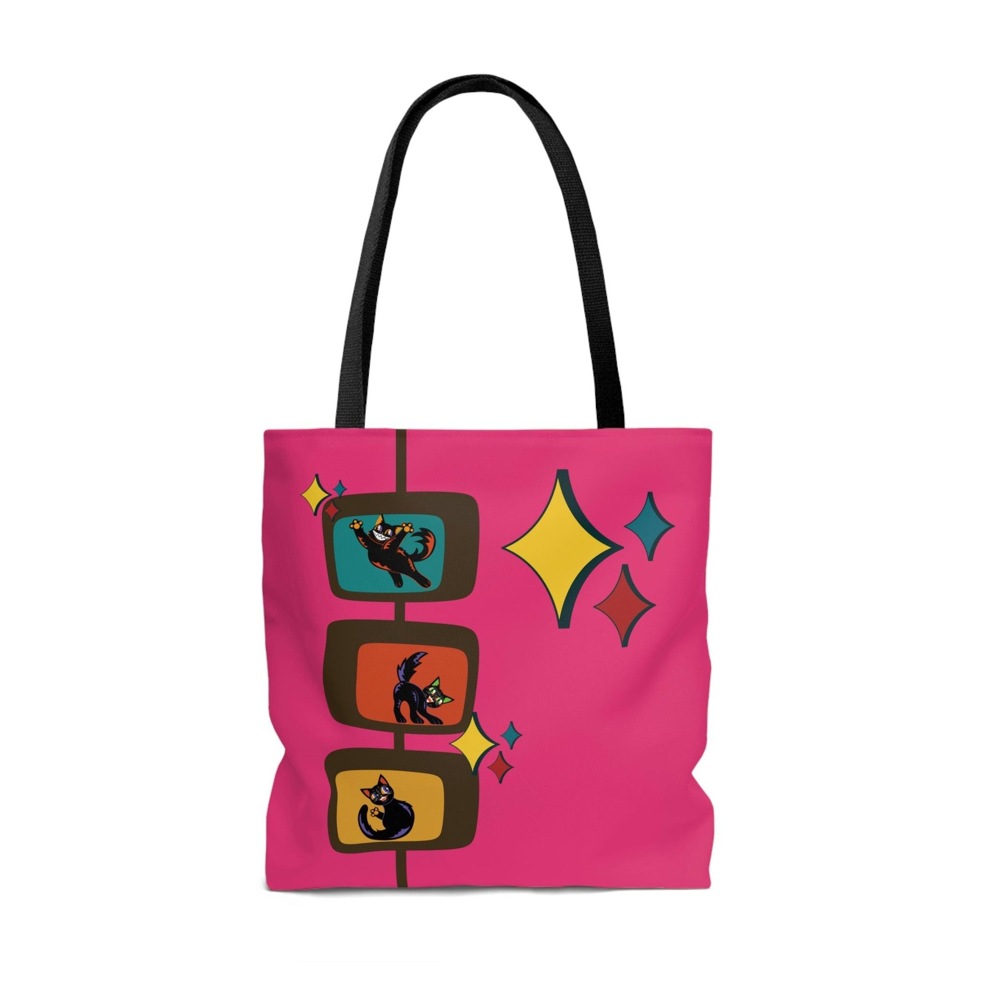 Retro Atomic Kitschy Kitties Mid Century Mod Pink Tote Bag | lovevisionkarma.com