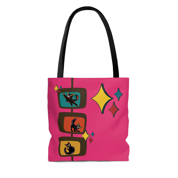 Retro Atomic Kitschy Kitties Mid Century Mod Pink Tote Bag