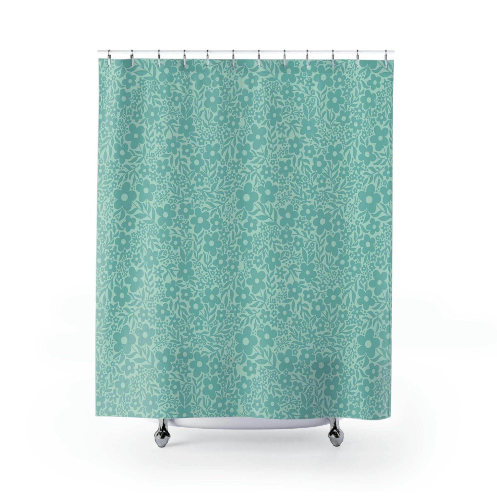 Retro Floral Minimalist Teal MCM Shower Curtain | lovevisionkarma.com