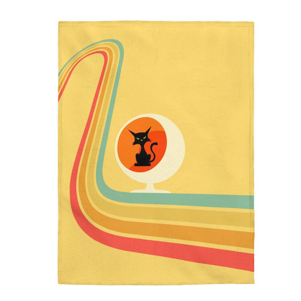 Retro Atomic Cat in Ball Chair MCM Yellow Lightweight Velveteen Blanket | lovevisionkarma.com