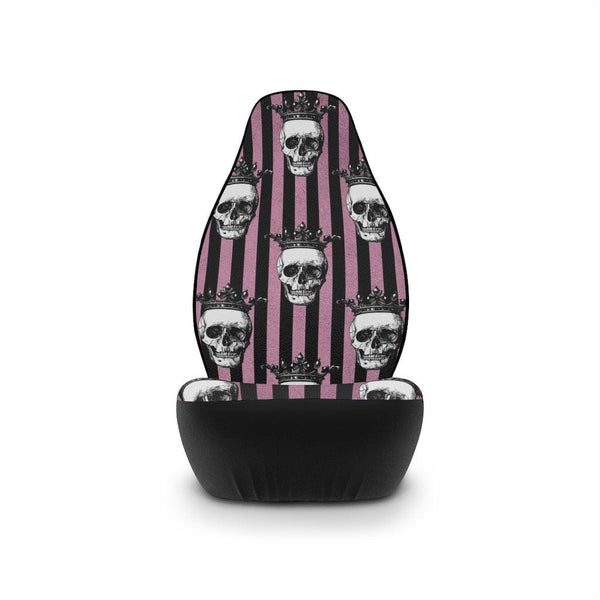 Skulls with Crowns Glam Goth Pink & Black Striped Car Seat Covers | lovevisionkarma.com