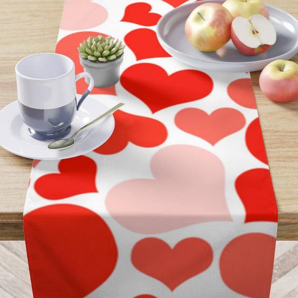 Bright Reddish Pink Hearts Valentine Table Runner | lovevisionkarma.com