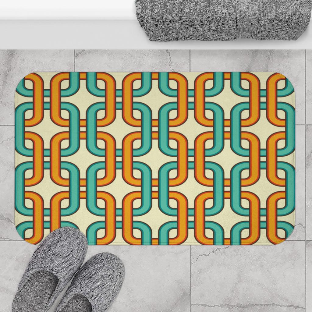 Retro 60's Links Mid Century Blue & Orange Bath Mat | lovevisionkarma.com