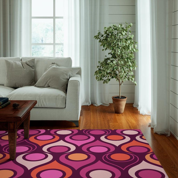 Mid Century Modern Magenta Purple Geometric Non-Slip Rug | lovevisionkarma.com
