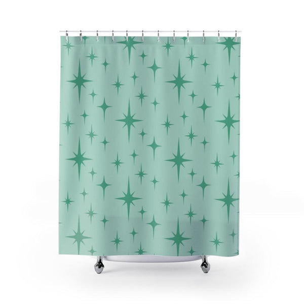 Retro MCM Starburst Mint Green Shower Curtain | lovevisionkarma.com