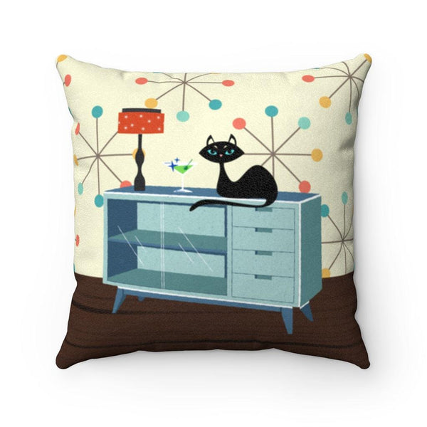 Retro Atomic Cat Lounging Multicolor MCM Pillow | lovevisionkarma.com
