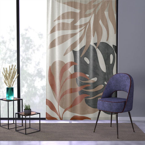 Boho Distressed Leaves MCM Neutrals Sheer Window Curtain | lovevisionkarma.com