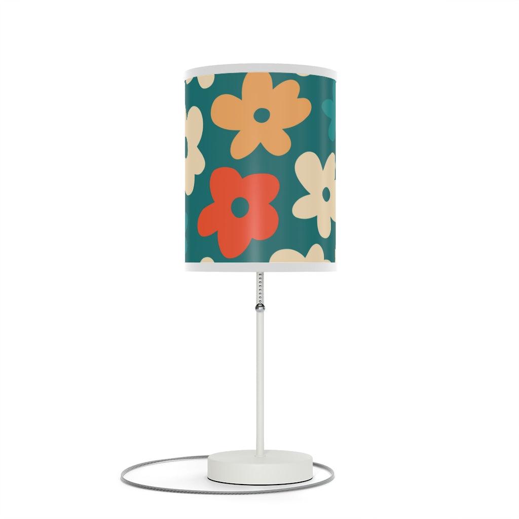 Boho Retro Flowers Teal MCM Tabletop Accent Lamp | lovevisionkarma.com