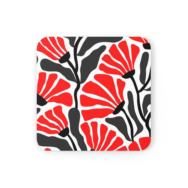 Groovy Abstract Flowers Retro MCM Red, Black & White Coaster Set | lovevisionkarma.com