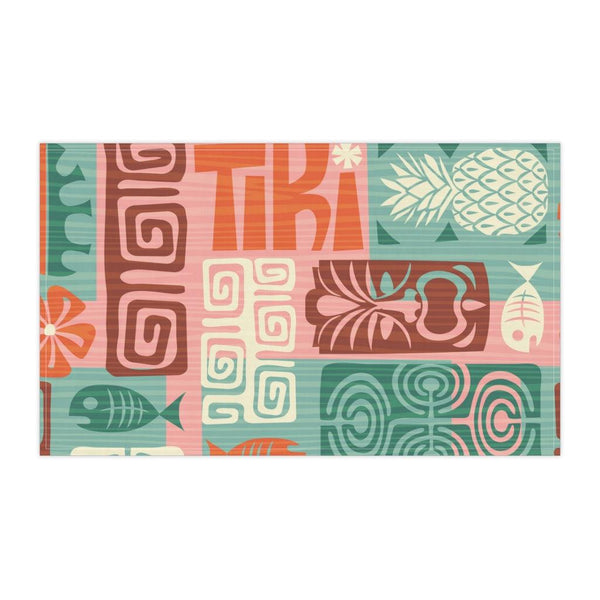 Retro 60's Tiki Pink & Green Kitchen Tea Towel | lovevisionkarma.com