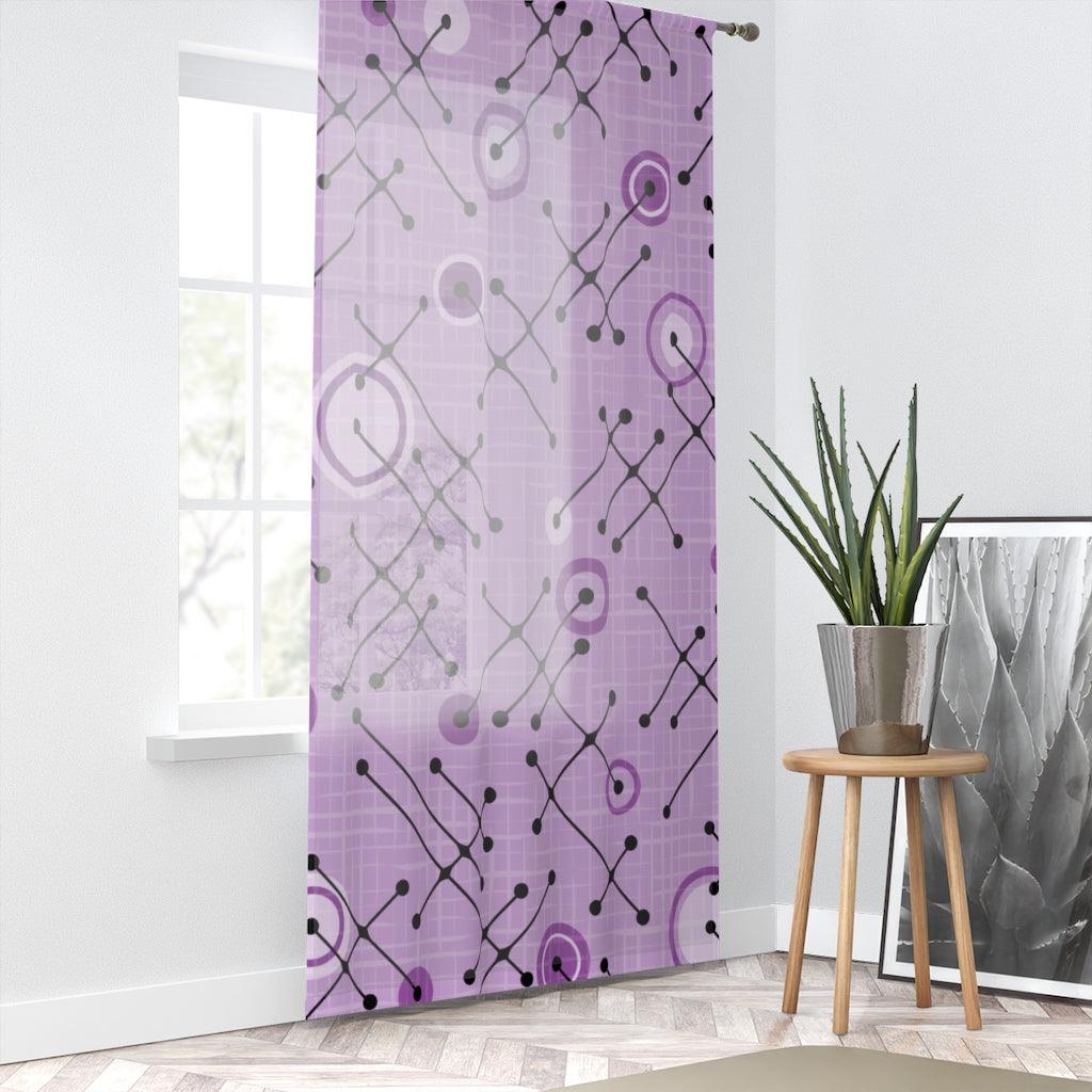 Retro Mid Century Lines & Circles Purple Sheer Window Curtain | lovevisionkarma.com