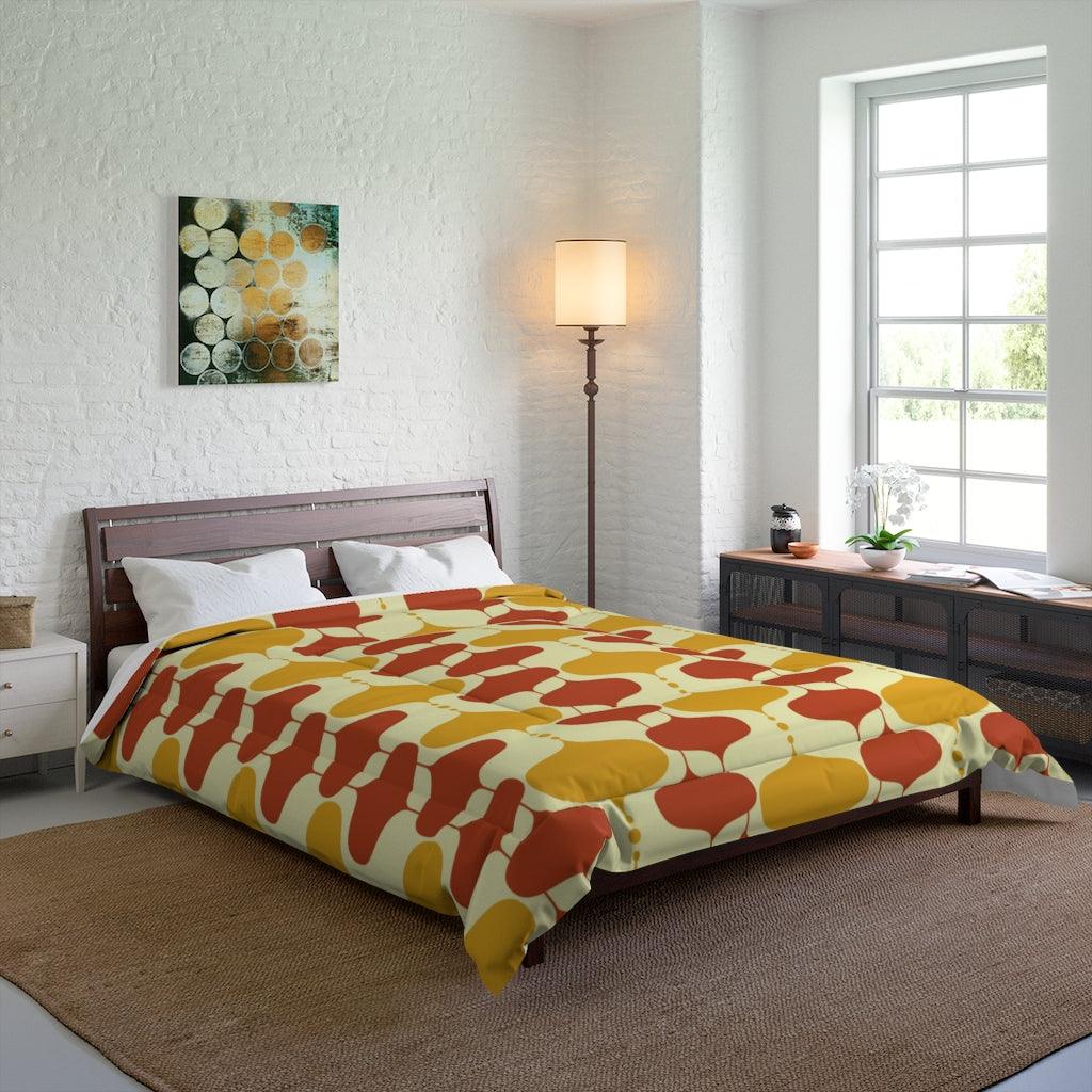 Retro Mid Century Bulbs Mustard & Orange MCM Comforter | lovevisionkarma.com