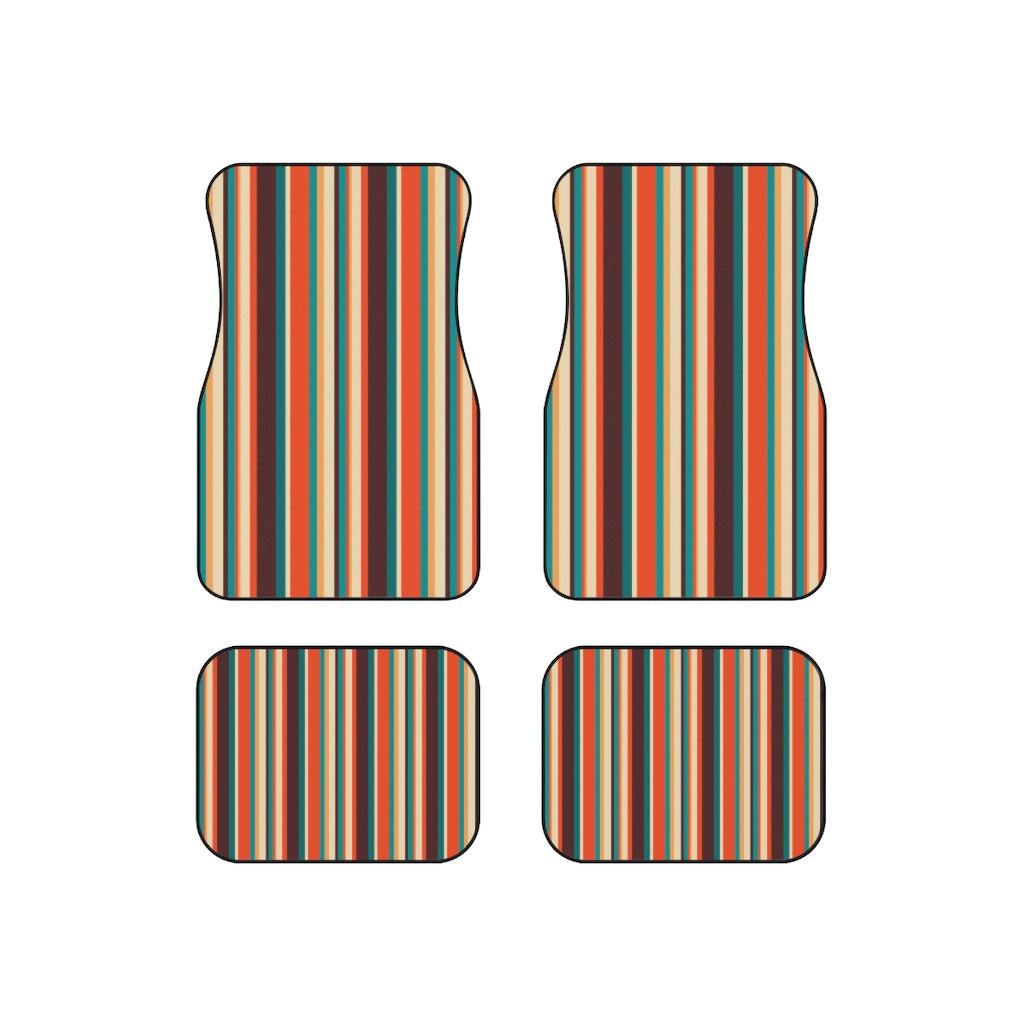 Retro 60s 70s Mid Century Stripes Brown, Orange & Blue Car Mats (Set of 4) | lovevisionkarma.com