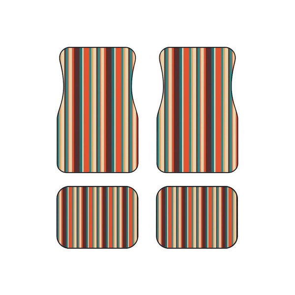 Retro 60s 70s Mid Century Stripes Brown, Orange & Blue Car Mats (Set of 4) | lovevisionkarma.com