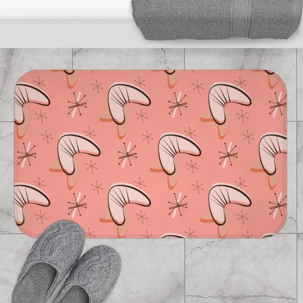 Retro Pink Atomic Burst and Boomerang MCM Bath Mat | lovevisionkarma.com