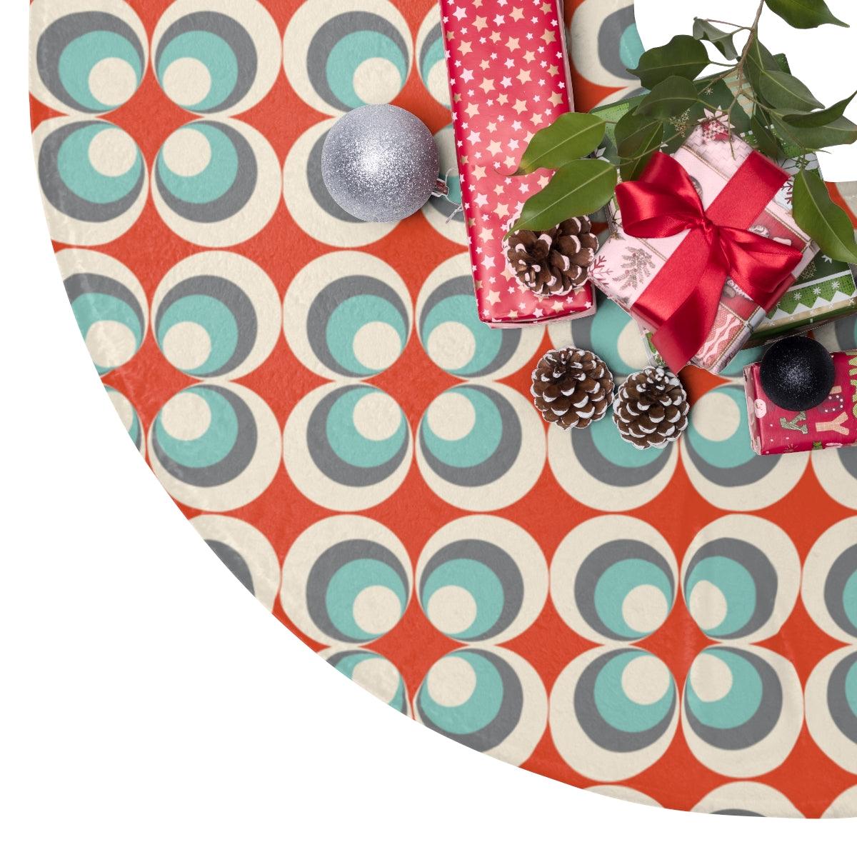 Groovy 70s Retro Blue, Gray and Orange MCM Christmas Tree Skirt | lovevisionkarma.com