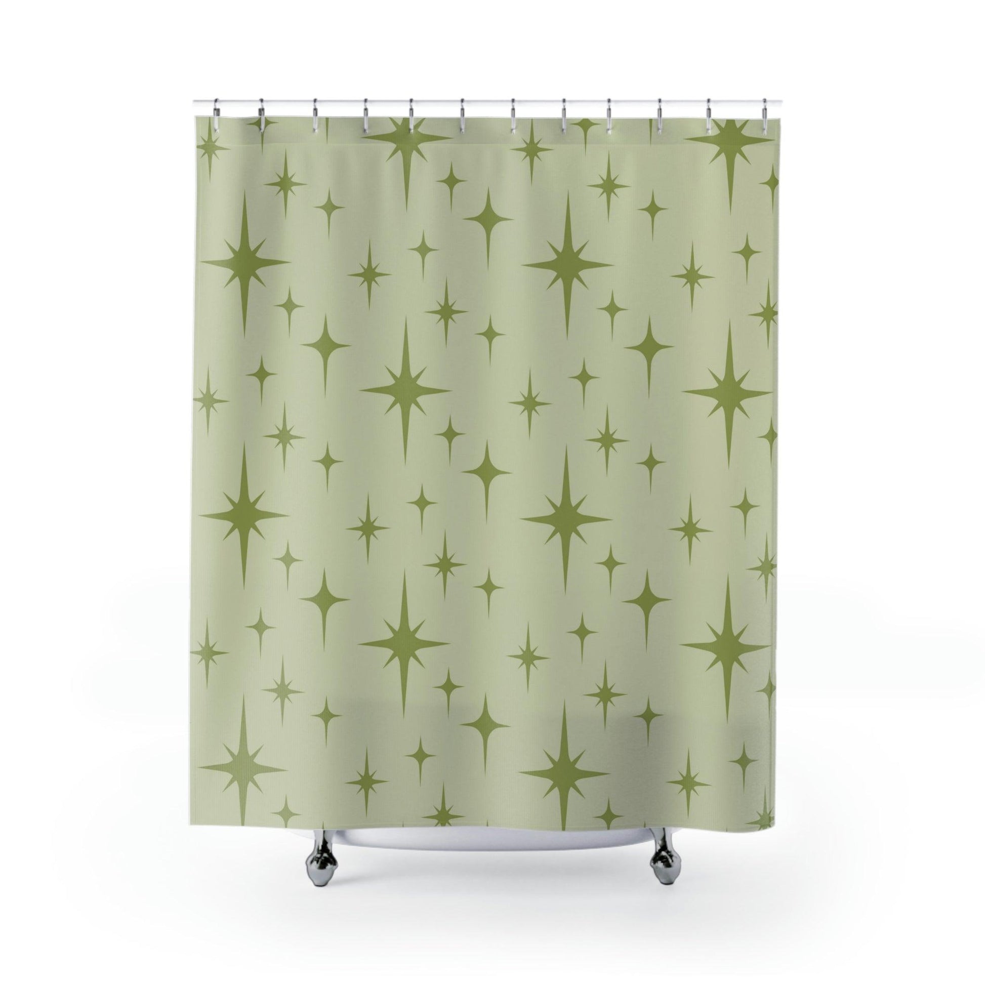 Retro 50s Atomic Starburst Green Chartreuse MCM Shower Curtain | lovevisionkarma.com