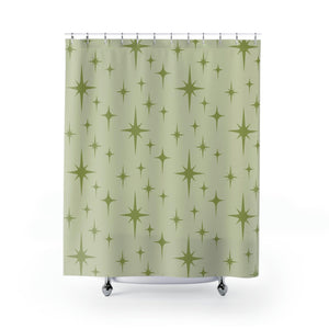 Retro 50s Atomic Starburst Green Chartreuse MCM Shower Curtain | lovevisionkarma.com