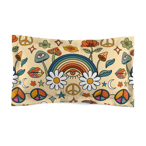 Boho Trippy Mushroom, Rainbow & Eye Hippie Cottagecore MCM Pillow Sham