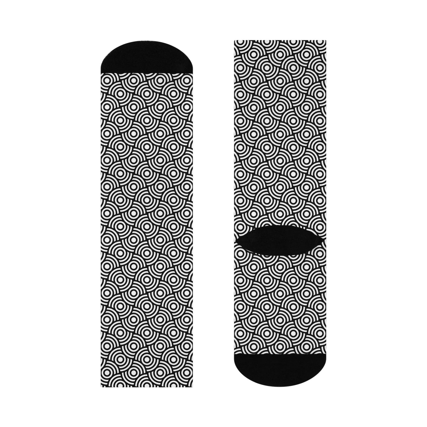 Funky Retro Geometric Black & White MCM Cushioned Crew Socks | lovevisionkarma.com