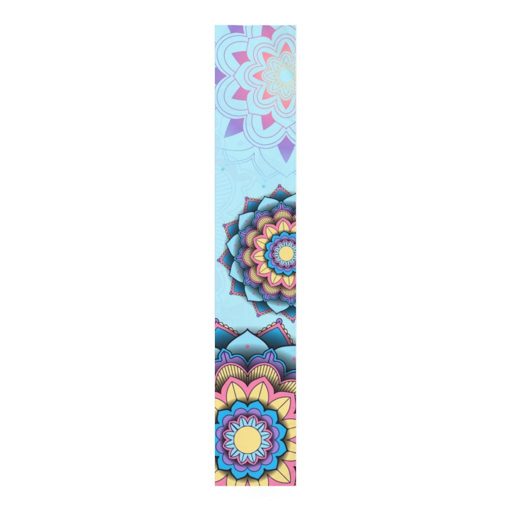 Boho Mandalas Colorful Light Blue Table Runner, Diwali Home Decor | lovevisionkarma.com