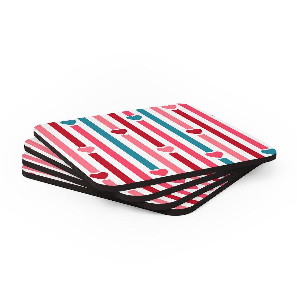 Hearts & Stripes Red, Pink & Blue MCM Valentine Coaster Set | lovevisionkarma.com