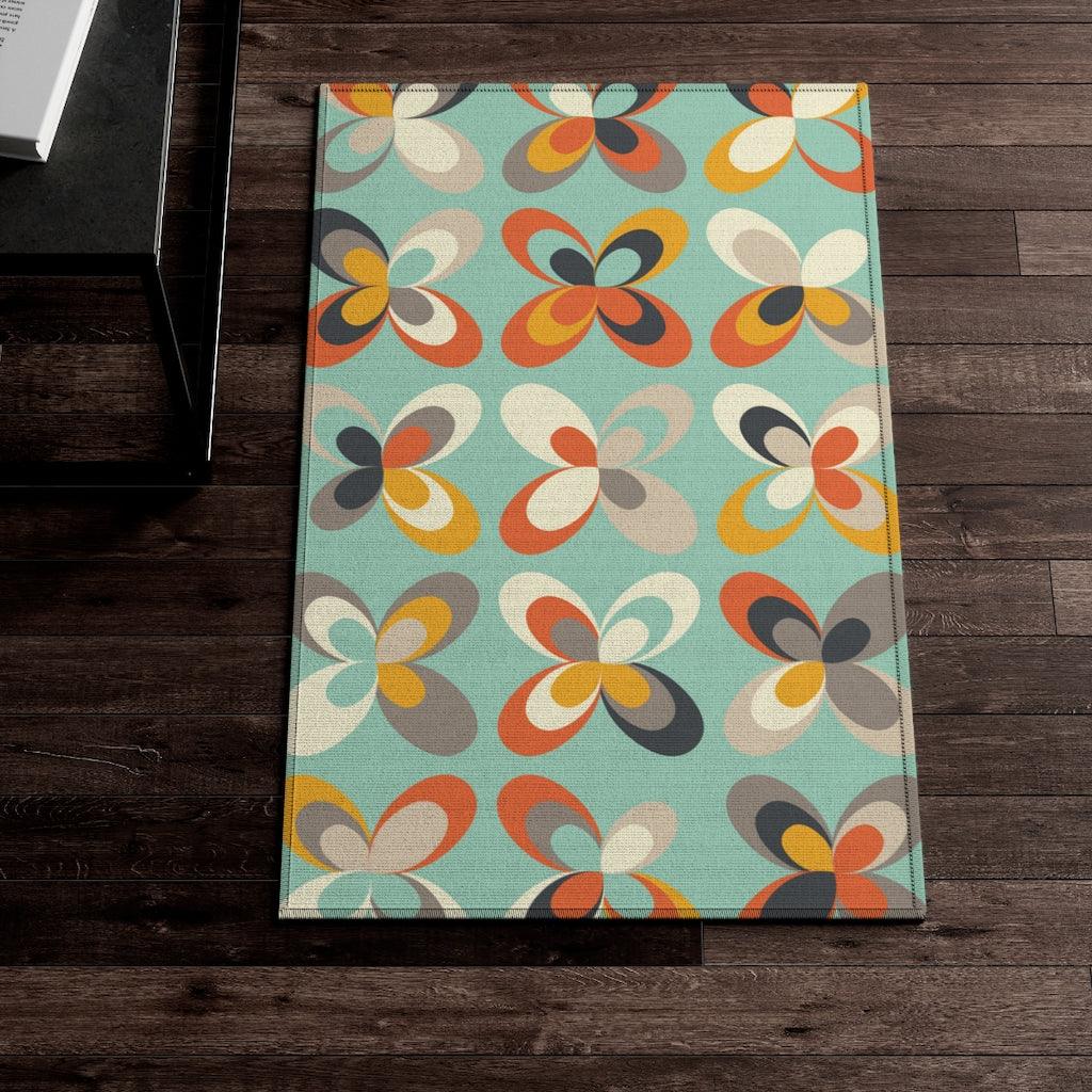 Retro Mid Century Danish Flowers Mint Green Anti-Slip Rug | lovevisionkarma.com