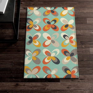 Retro Mid Century Danish Flowers Mint Green Anti-Slip Rug | lovevisionkarma.com