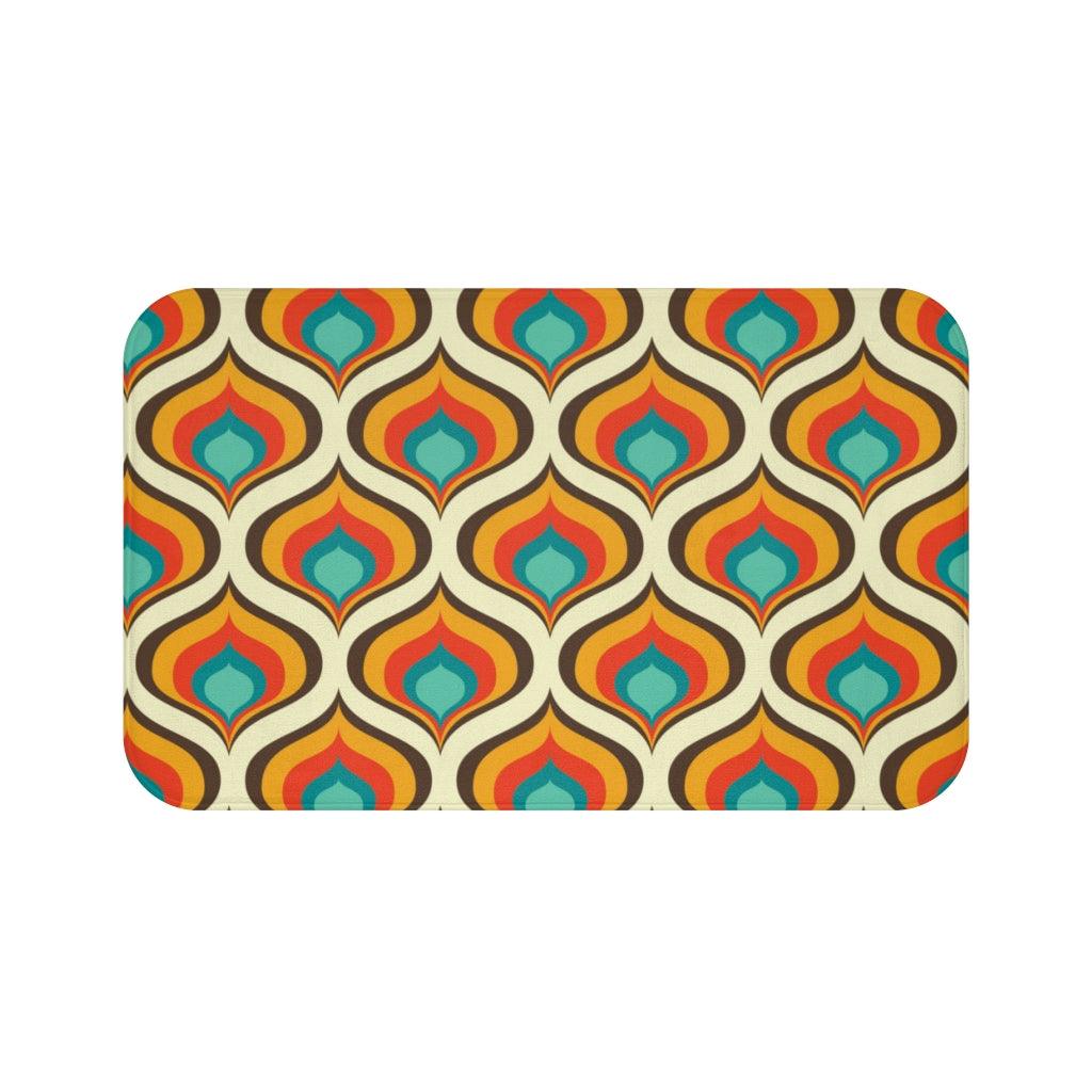 Retro 60s 70s Mid Century Geo Onion Blue & Orange Bath Mat | lovevisionkarma.com