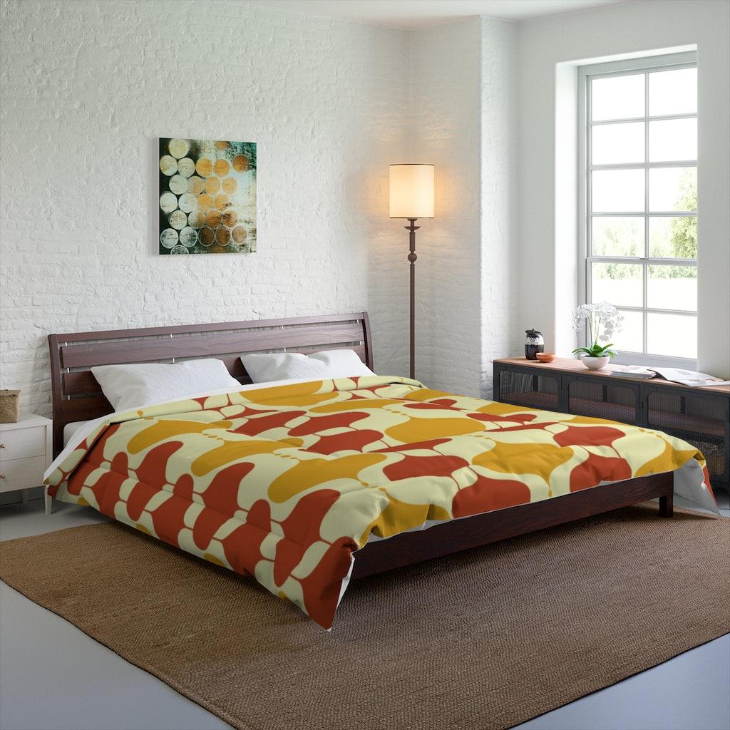 Retro Mid Century Bulbs Mustard & Orange MCM Comforter | lovevisionkarma.com