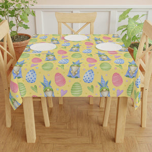 Easter Bunny Gnomes Yellow Tablecloth | lovevisionkarma.com