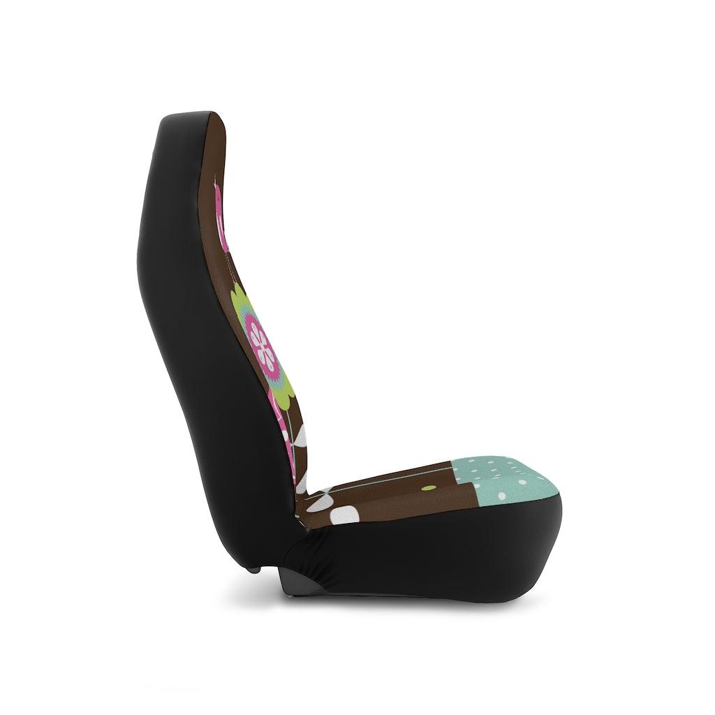 Mid Century Flowers With Bird Multicolor Car Seat Covers | lovevisionkarma.com