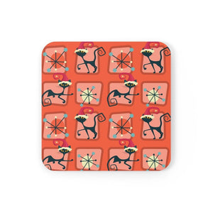 Retro Christmas MCM Atomic Cat Red Coaster Set | lovevisionkarma.com