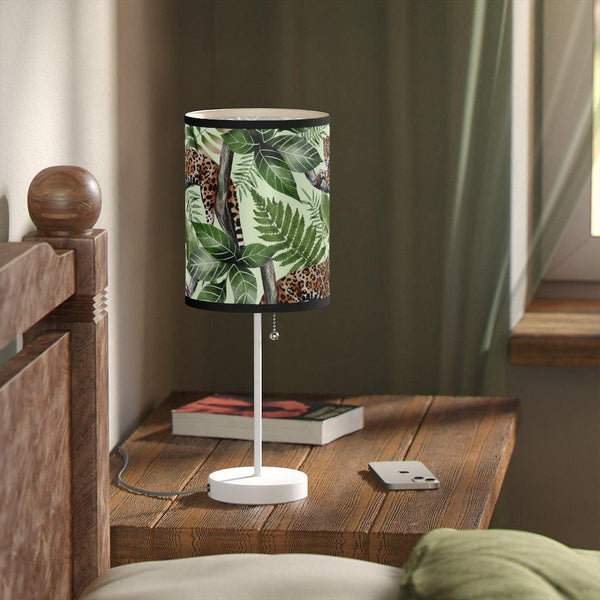 Retro Jungle Cat Jaguar & Tropical Leaves Boho MCM Tabletop Lamp | lovevisionkarma.com