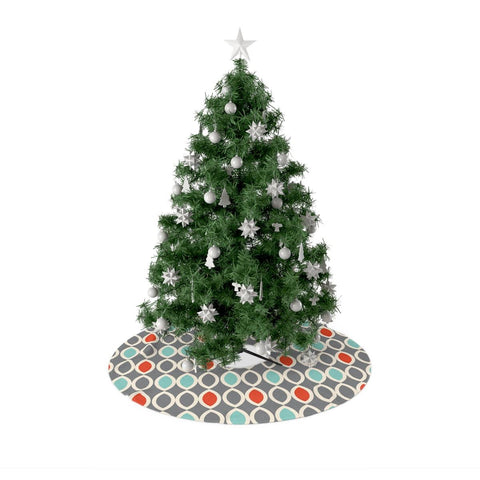 Mid Century Modern Ovals Gray, Blue & Orange Christmas Tree Skirt | lovevisionkarma.com