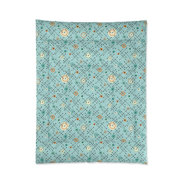 Retro 50s Lines Eames Inspired MCM Blue Comforter | lovevisionkarma.com