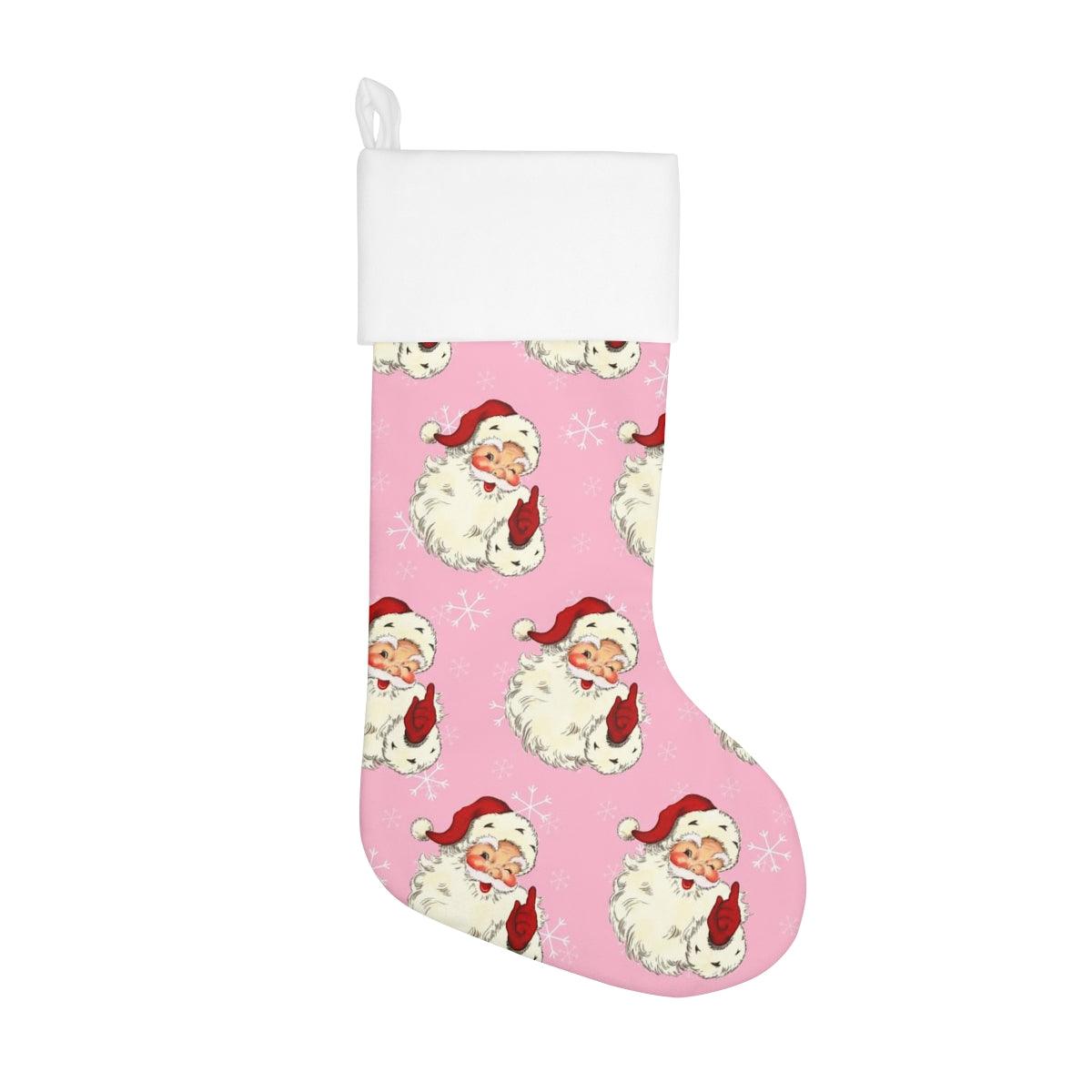 Retro Style Winking Santa MCM Pink Christmas Holiday Stocking | lovevisionkarma.com