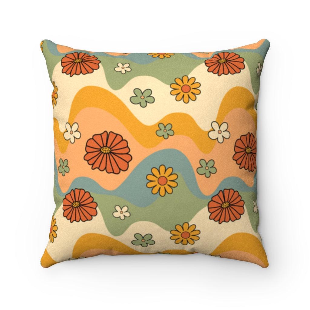 Groovy Boho Flowers and Waves MCM Multicolor Pillow | lovevisionkarma.com