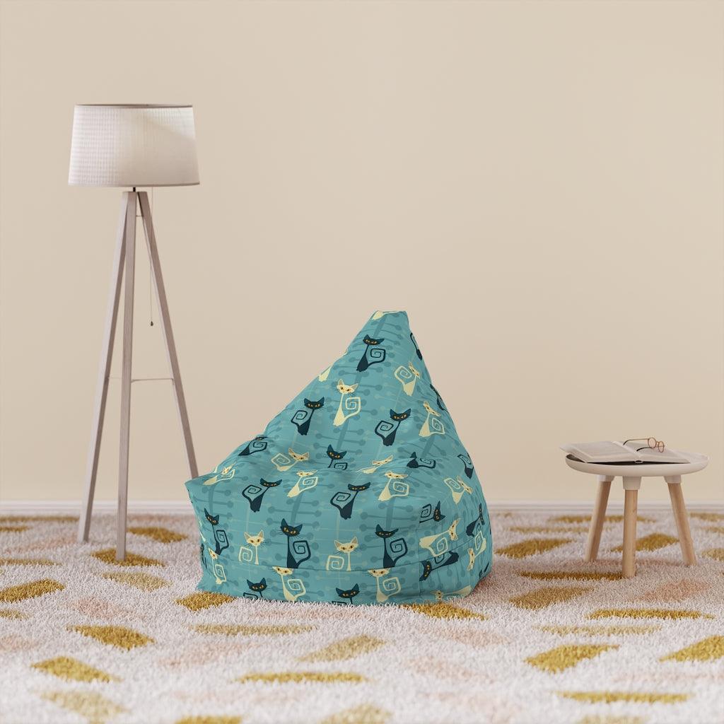 Retro Atomic Cats Mid Century Mod Blue, Bean Bag Chair COVER | lovevisionkarma.com